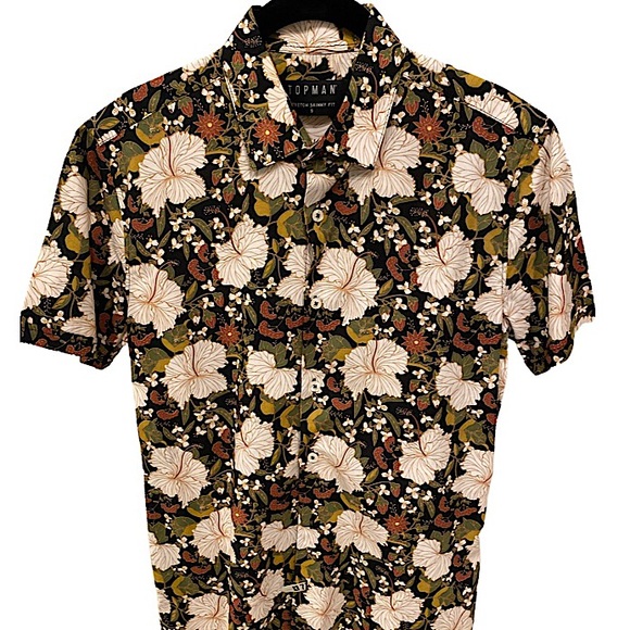 Topshop Floral Men Short Sleeve Button Down Shirt - Picture 1 of 2